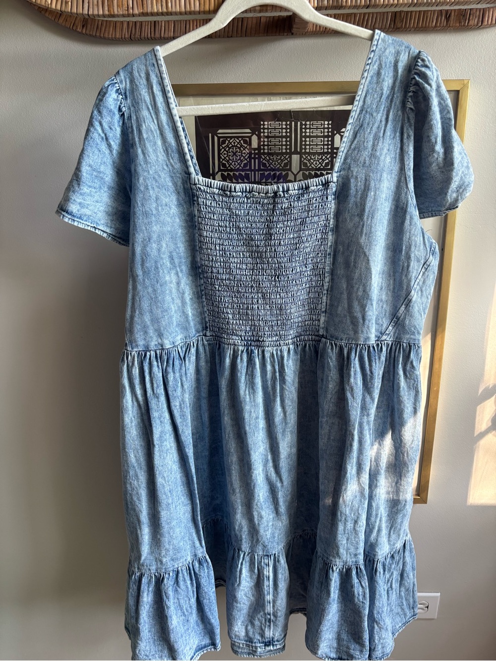 Terra & Sky Light Wash Denim Dress with smocked back 2-3X Plus Size - Picture 2 of 5
